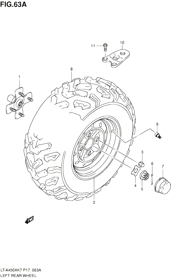 ROUE ARRIERE GAUCHE LT A450XZK8  XZK9 POUR SUZUKI KINGQUAD 450 2010 POUR SUZUKI KINGQUADLT A450X L0 