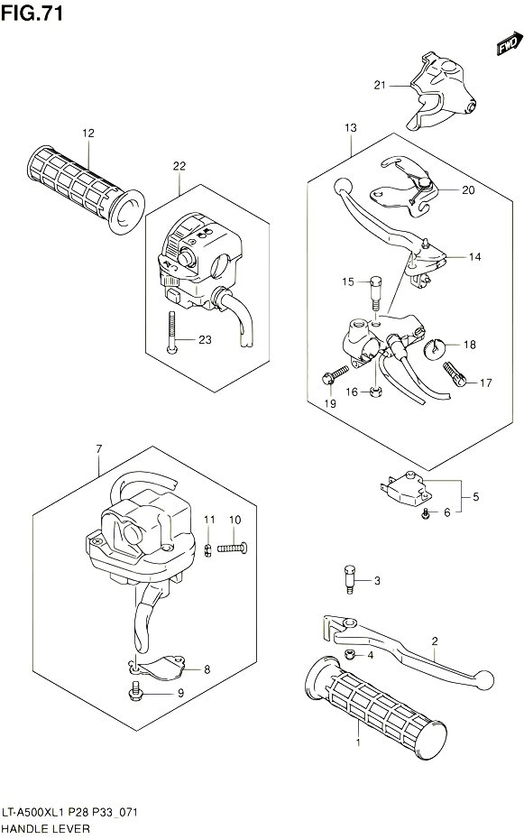 ENSEMBLE LEVIERS POIGNEES POUR SUZUKI KINGQUAD 500 2011 POUR SUZUKI KINGQUADLT A500X L1 LT A500XZ L1 