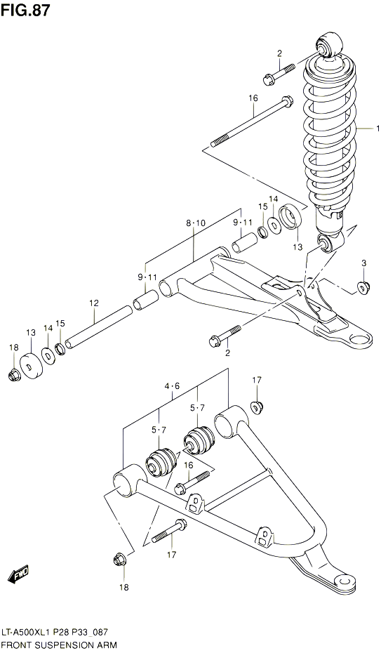 BRAS SUSPENSION AVANT POUR SUZUKI KINGQUAD 500 2011 POUR SUZUKI KINGQUADLT A500X L1  LT A500XZ L1 