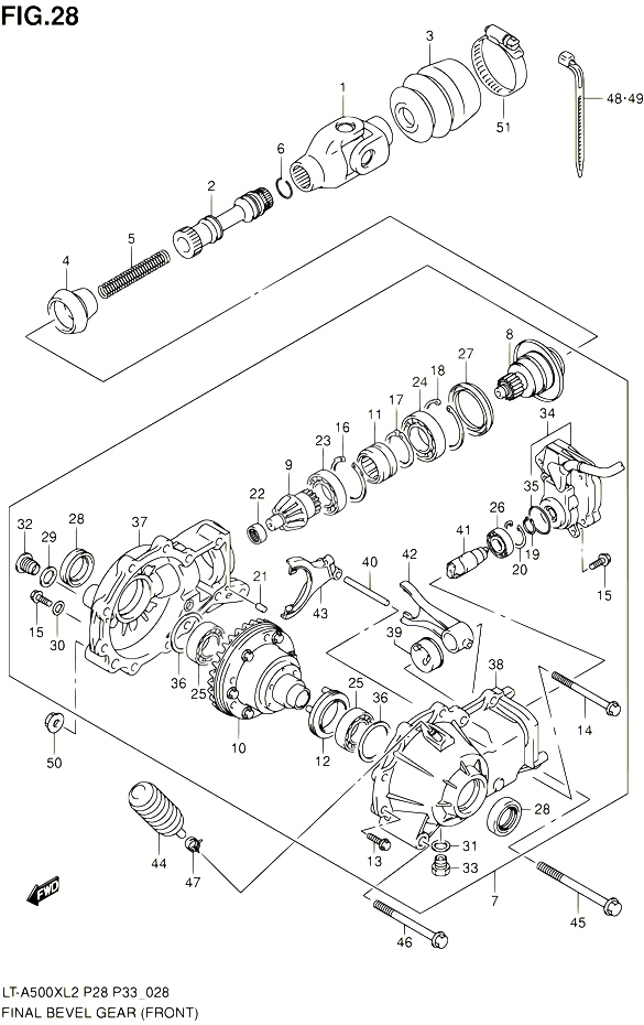 CARDAN COUPLE CONIQUE AVANT POUR SUZUKI KINGQUAD 500 2012 POUR SUZUKI KINGQUADLT A500X L2 LT A500XZ L2 
