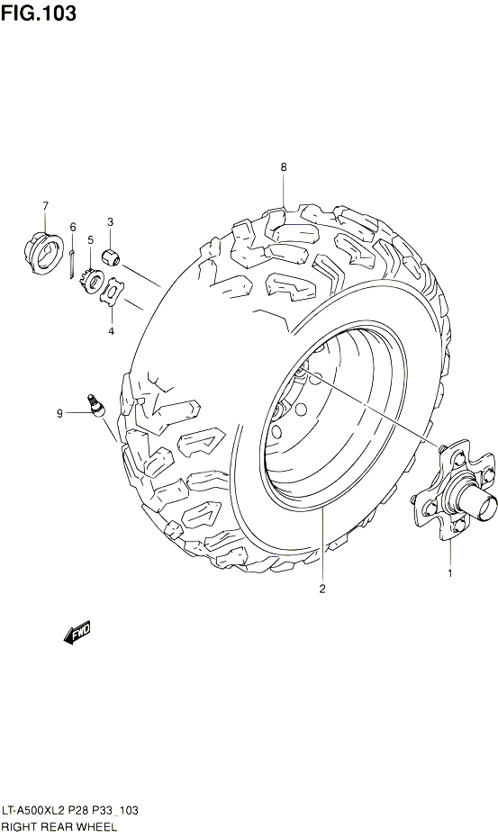 ROUE ARRIERE DROITE LT A500XZL2 P28 POUR SUZUKI KINGQUAD 500 2012 POUR SUZUKI KINGQUADLT A500X L2 LT A500XZ L2 