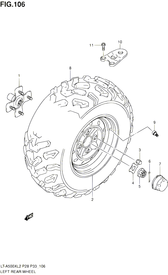 ROUE ARRIERE GAUCHE LT A500XL2 P33 POUR SUZUKI KINGQUAD 500 2012 POUR SUZUKI KINGQUADLT A500X L2 LT A500XZ L2 