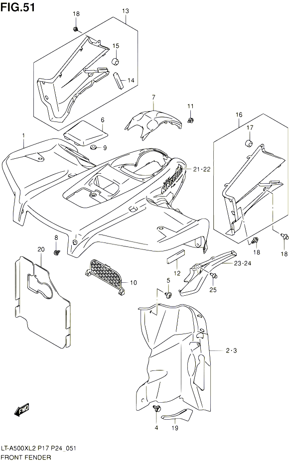 GARDE BOUE AVANT LT A500XL2 P17 POUR SUZUKI KINGQUAD 500 2012 POUR SUZUKI KINGQUADLT A500X L2 LT A500XZ L2 