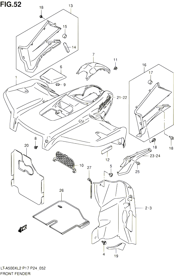 GARDE BOUE AVANT LT A500XL2 P24 POUR SUZUKI KINGQUAD 500 2012 POUR SUZUKI KINGQUADLT A500X L2 LT A500XZ L2 