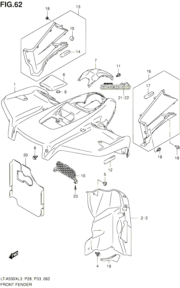 GARDE BOUE AVANT LT A500XL3 P28 POUR SUZUKI KINGQUAD 500 2013 POUR SUZUKI KINGQUADLT A500X L3  LT A500XZ L3 