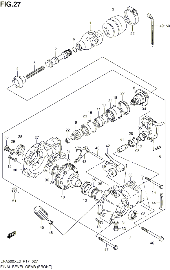 CARDAN COUPLE CONIQUE AVANT POUR SUZUKI KINGQUAD 500 2013 POUR SUZUKI KINGQUADLT A500X L3  LT A500XZ L3 