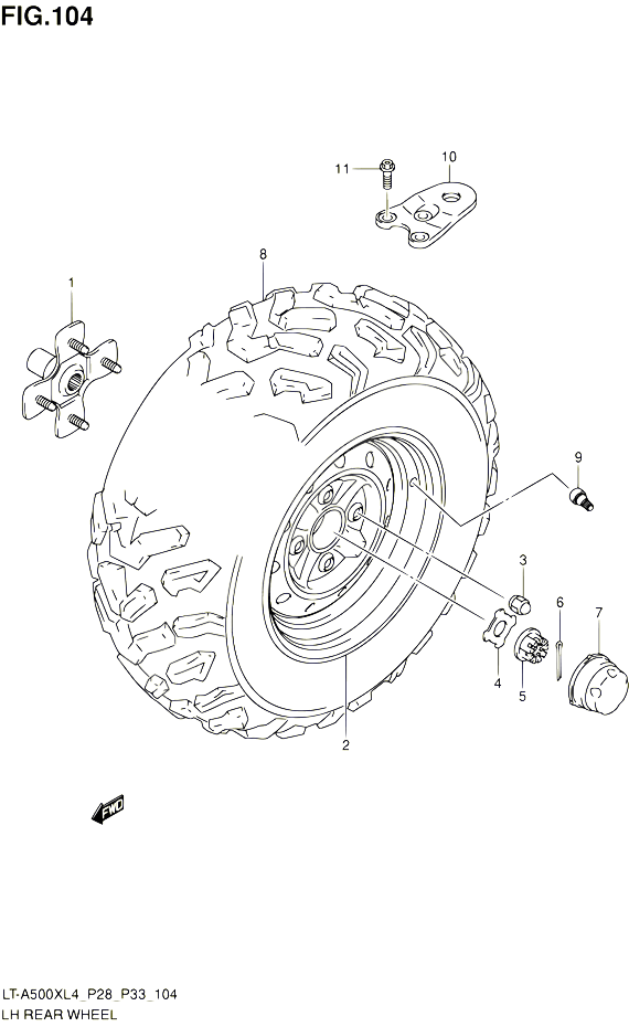 ROUE ARRIERE GAUCHE LT A500XZL4 P28 POUR SUZUKI KINGQUAD 500 1992 POUR SUZUKI KINGQUADLT A500X L4  LT A500XZ L4 