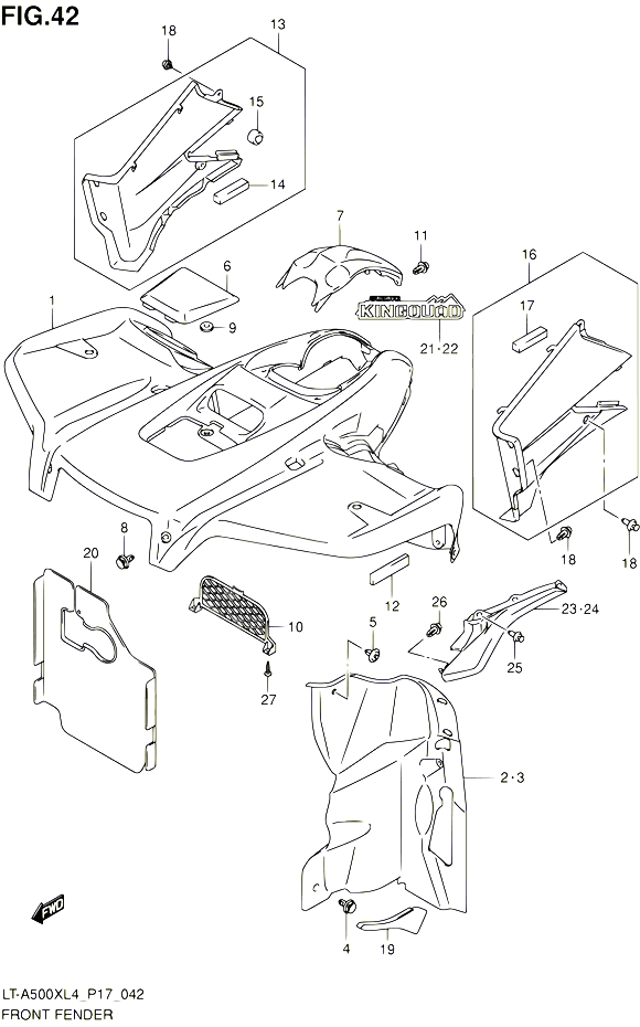 GARDE BOUE AVANT LT A500XZL4 P17 POUR SUZUKI KINGQUAD 500 2014 POUR SUZUKI KINGQUADLT A500X L4 LT A500XZ L4 
