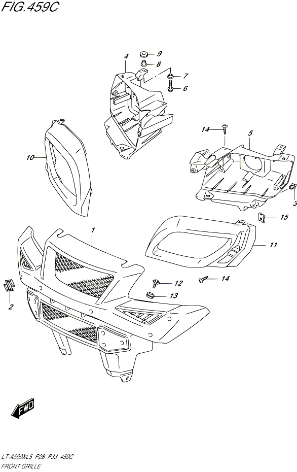 PARE CHOC AVANT ENTOURAGE DE PHARE LT A500XZL5 P28 POUR SUZUKI KINGQUAD 500 1992 POUR SUZUKI KINGQUADLT A500X L5 LT A500XZ L5 
