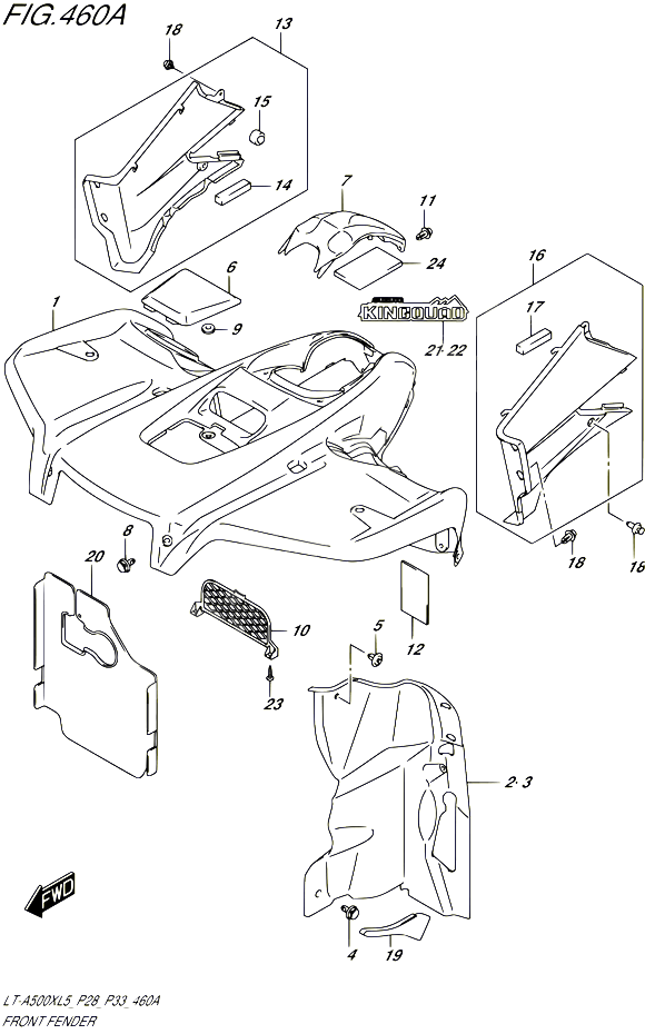 GARDE BOUE AVANT LT A500XL5 P28 POUR SUZUKI KINGQUAD 500 1992 POUR SUZUKI KINGQUADLT A500X L5  LT A500XZ L5 