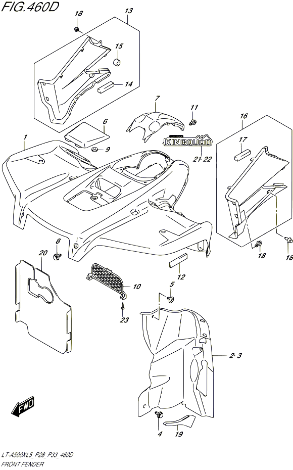 GARDE BOUE AVANT LT A500XZL5 P33 POUR SUZUKI KINGQUAD 500 1992 POUR SUZUKI KINGQUADLT A500X L5  LT A500XZ L5 