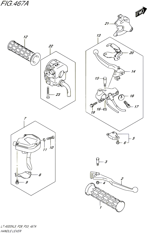 ENSEMBLE LEVIERS POIGNEES POUR SUZUKI KINGQUAD 500 1992 POUR SUZUKI KINGQUADLT A500X L5 LT A500XZ L5 