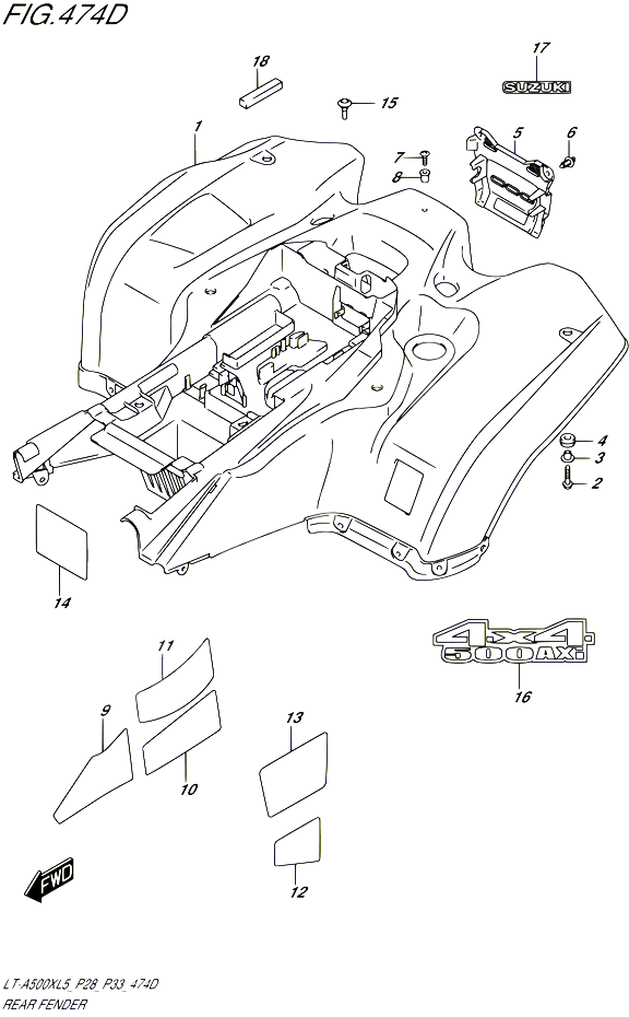 GARDE BOUE ARRIERE LT A500XZL5 P33 POUR SUZUKI KINGQUAD 500 1992 POUR SUZUKI KINGQUAD(LT-A500X L5 / LT-A500XZ L5 )