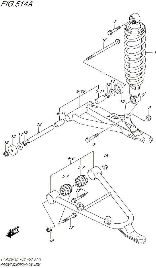 BRAS SUSPENSION AVANT POUR SUZUKI KINGQUAD 500 1992 POUR SUZUKI KINGQUADLT A500X L5  LT A500XZ L5 