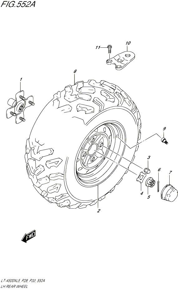 ROUE ARRIERE GAUCHE POUR SUZUKI KINGQUAD 500 1992 POUR SUZUKI KINGQUADLT A500X L5 LT A500XZ L5 