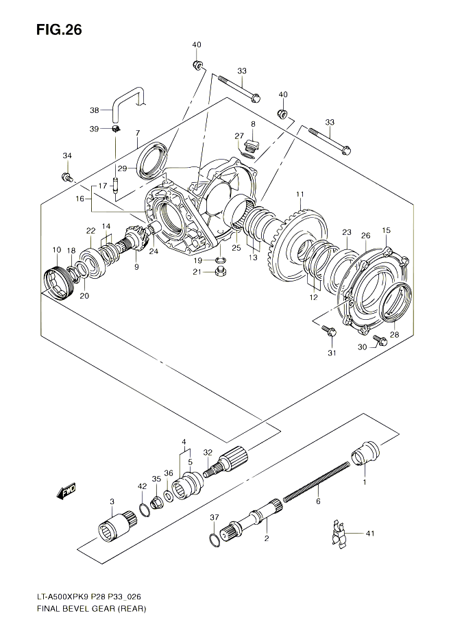 CARDAN COUPLE CONIQUE ARRIERE POUR SUZUKI KINGQUAD 500 2010 POUR SUZUKI KINGQUADLT A500XP L0 LT A500XPZ L0 