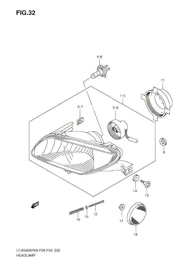 PHARE POUR SUZUKI KINGQUAD 500 2010 POUR SUZUKI KINGQUADLT A500XP L0 LT A500XPZ L0 