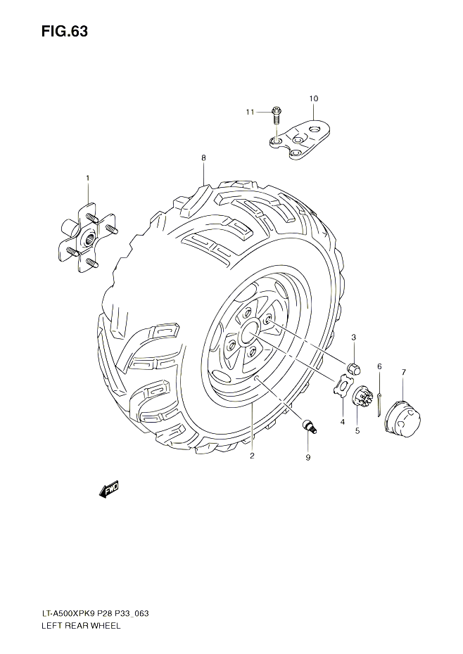 ROUE ARRIERE GAUCHE POUR SUZUKI KINGQUAD 500 2010 POUR SUZUKI KINGQUADLT A500XP L0 LT A500XPZ L0 