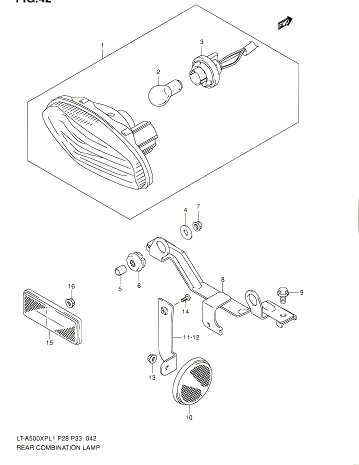 ENSEMBLE FEU ARRIERE LT A500XPL1 P28 POUR SUZUKI KINGQUAD 500 2011 POUR SUZUKI KINGQUADLT A500XP L1 LT A500XPZ L1 
