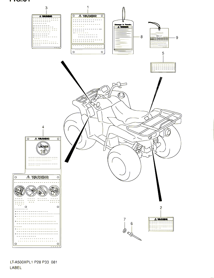 ETIQUETTE LT A500XPL1 P33 POUR SUZUKI KINGQUAD 500 2011 POUR SUZUKI KINGQUADLT A500XP L1 LT A500XPZ L1 