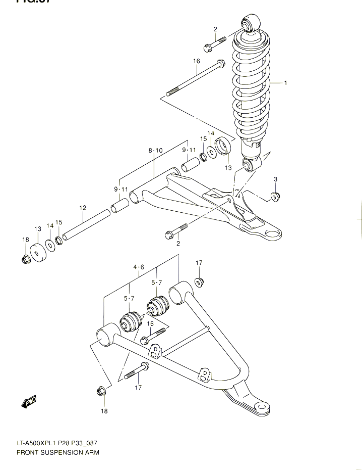 BRAS SUSPENSION AVANT POUR SUZUKI KINGQUAD 500 2011 POUR SUZUKI KINGQUADLT A500XP L1  LT A500XPZ L1 