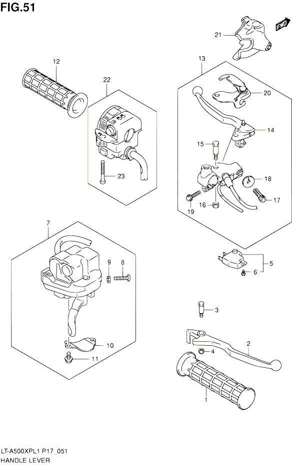 ENSEMBLE LEVIERS POIGNEES POUR SUZUKI KINGQUAD 500 2011 POUR SUZUKI KINGQUADLT A500XP L1 