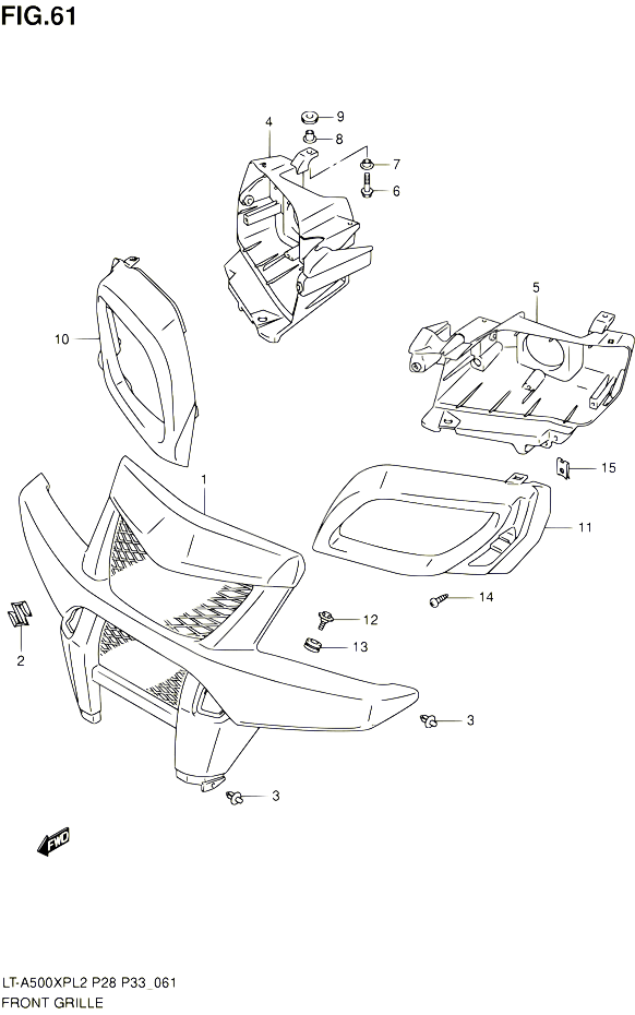 PARE CHOC AVANT ENTOURAGE DE PHARE LT A500XPZL2 P33 POUR SUZUKI KINGQUAD 500 2012 POUR SUZUKI KINGQUADLT A500XP L2 LT A500XPZ L2 