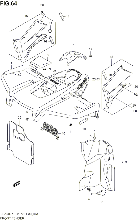 GARDE BOUE AVANT LT A500XPZL2 P28 POUR SUZUKI KINGQUAD 500 2012 POUR SUZUKI KINGQUADLT A500XP L2 LT A500XPZ L2 