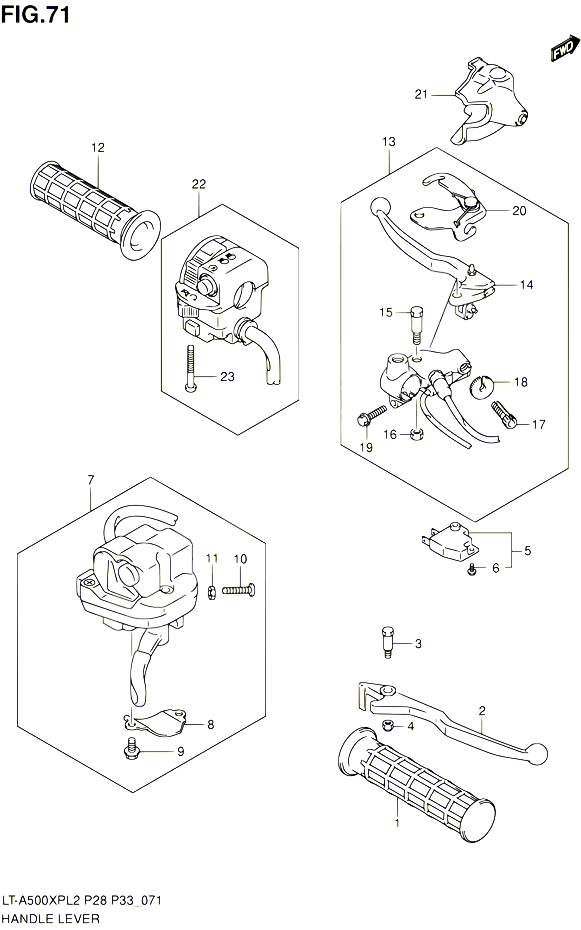 ENSEMBLE LEVIERS POIGNEES POUR SUZUKI KINGQUAD 500 2012 POUR SUZUKI KINGQUADLT A500XP L2 LT A500XPZ L2 