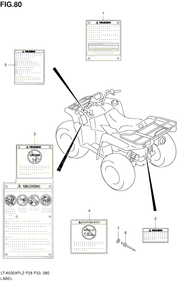 ETIQUETTE LT A500XL1 P28 POUR SUZUKI KINGQUAD 500 2012 POUR SUZUKI KINGQUADLT A500XP L2  LT A500XPZ L2 