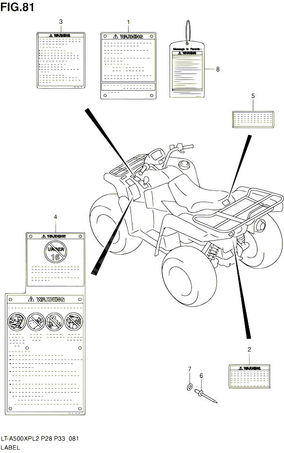 ETIQUETTE LT A500XL1 P33 POUR SUZUKI KINGQUAD 500 2012 POUR SUZUKI KINGQUADLT A500XP L2  LT A500XPZ L2 