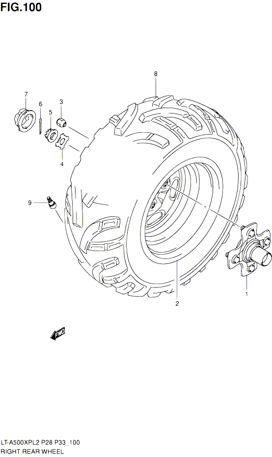 ROUE ARRIERE DROITE LT A500XPZL2 P28 POUR SUZUKI KINGQUAD 500 2012 POUR SUZUKI KINGQUADLT A500XP L2 LT A500XPZ L2 