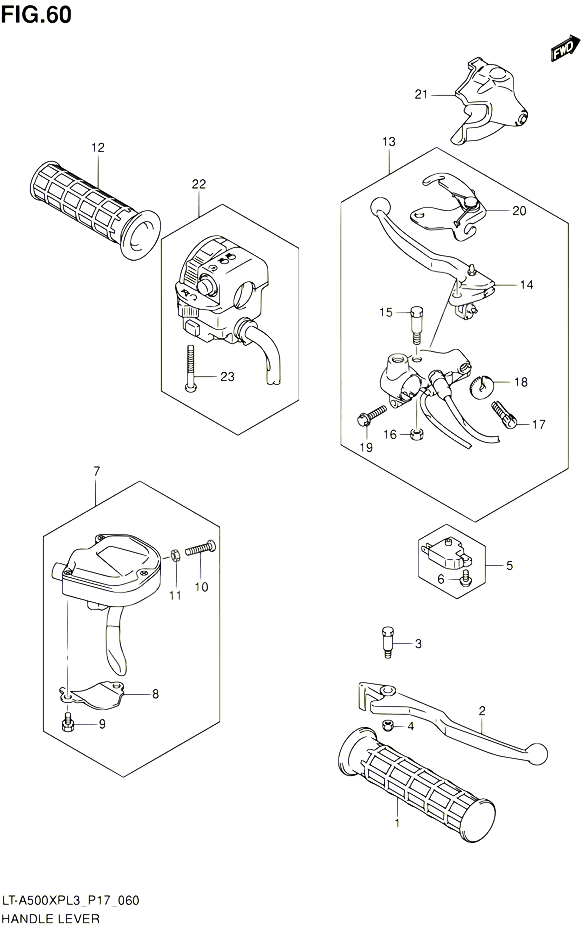 ENSEMBLE LEVIERS POIGNEES POUR SUZUKI KINGQUAD 500 2013 POUR SUZUKI KINGQUADLT A500XP L3  LT A500XPZ L3 