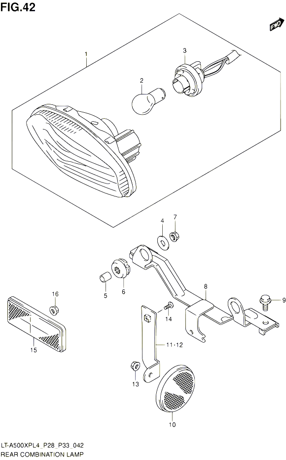 ENSEMBLE FEU ARRIERE LT A500XPL4 P28 POUR SUZUKI KINGQUAD 500 1992 POUR SUZUKI KINGQUADLT A500XP L4 LT A500XPZ L4 