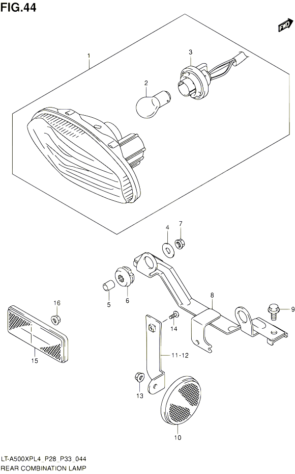 ENSEMBLE FEU ARRIERE LT A500XPZL4 P28 POUR SUZUKI KINGQUAD 500 1992 POUR SUZUKI KINGQUADLT A500XP L4 LT A500XPZ L4 