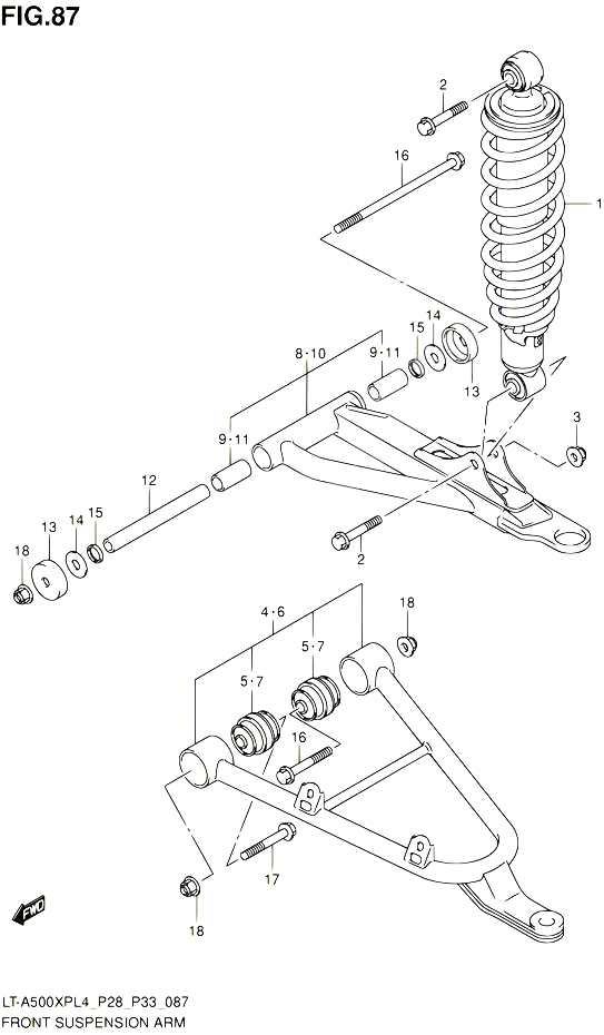 BRAS SUSPENSION AVANT POUR SUZUKI KINGQUAD 500 1992 POUR SUZUKI KINGQUADLT A500XP L4  LT A500XPZ L4 