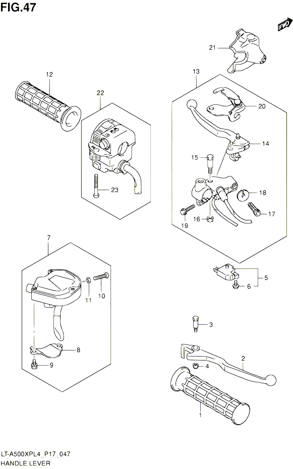 ENSEMBLE LEVIERS POIGNEES POUR SUZUKI KINGQUAD 500 2014 POUR SUZUKI KINGQUADLT A500XP L4  LT A500XPZ L4 