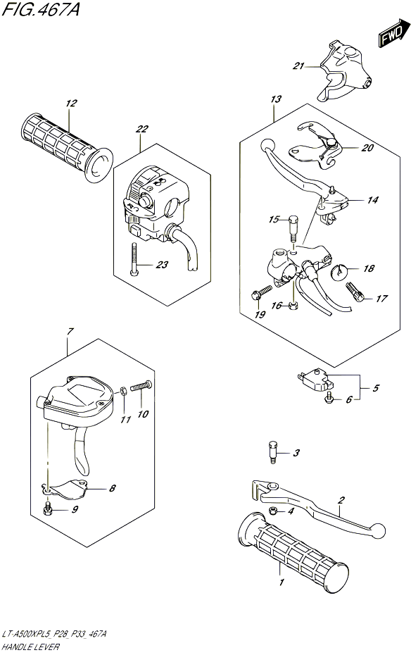 ENSEMBLE LEVIERS POIGNEES POUR SUZUKI KINGQUAD 500 1992 POUR SUZUKI KINGQUADLT A500XP L5 LT A500XPZ L5 