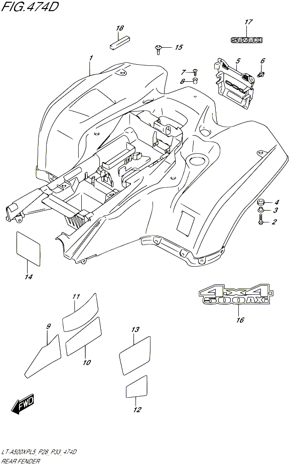 GARDE BOUE ARRIERE LT A500XPZL5 P33 POUR SUZUKI KINGQUAD 500 1992 POUR SUZUKI KINGQUADLT A500XP L5 LT A500XPZ L5 