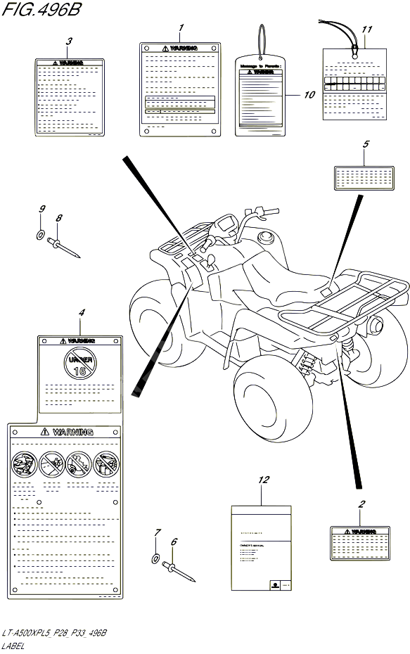ETIQUETTE LT A500XPL5 P33 POUR SUZUKI KINGQUAD 500 1992 POUR SUZUKI KINGQUADLT A500XP L5 LT A500XPZ L5 