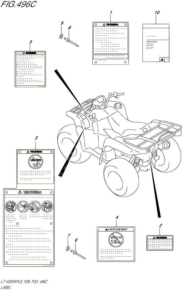 ETIQUETTE LT A500XPZL5 P28 POUR SUZUKI KINGQUAD 500 1992 POUR SUZUKI KINGQUADLT A500XP L5 LT A500XPZ L5 