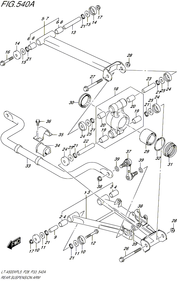 BRAS SUSPENSION ARRIERE POUR SUZUKI KINGQUAD 500 1992 POUR SUZUKI KINGQUADLT A500XP L5 LT A500XPZ L5 