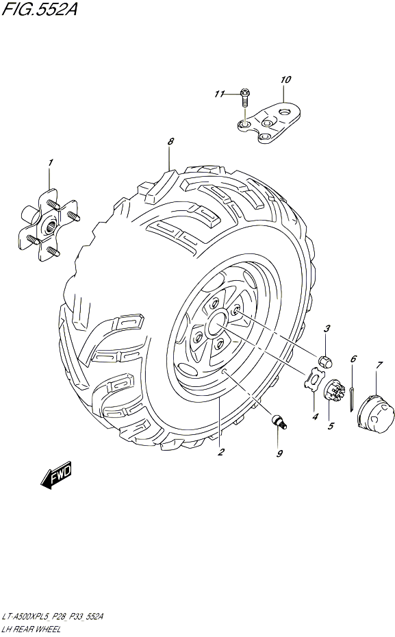 ROUE ARRIERE GAUCHE POUR SUZUKI KINGQUAD 500 1992 POUR SUZUKI KINGQUADLT A500XP L5 LT A500XPZ L5 