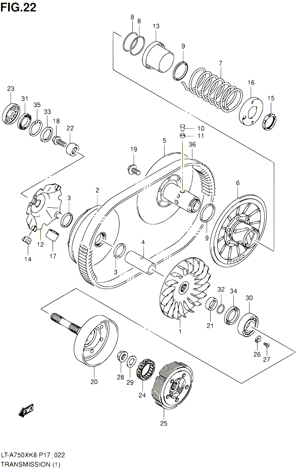 TRANSMISSION 1 POUR SUZUKI KINGQUAD 750 2010 POUR SUZUKI KINGQUADLT A750X L0 
