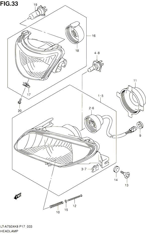 PHARE POUR SUZUKI KINGQUAD 750 2010 POUR SUZUKI KINGQUADLT A750X L0 