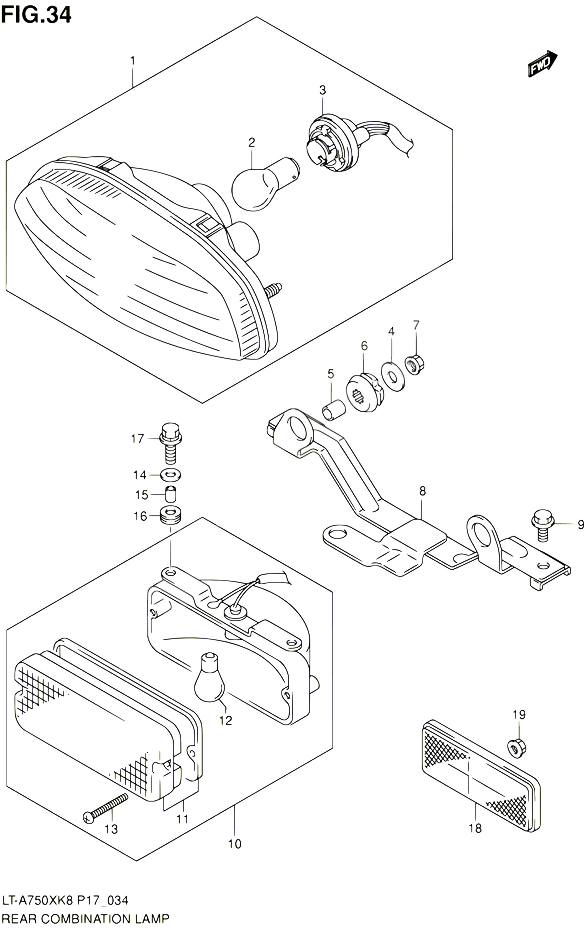 FEU ARRIERE P17 POUR SUZUKI KINGQUAD 750 2010 POUR SUZUKI KINGQUADLT A750X L0 