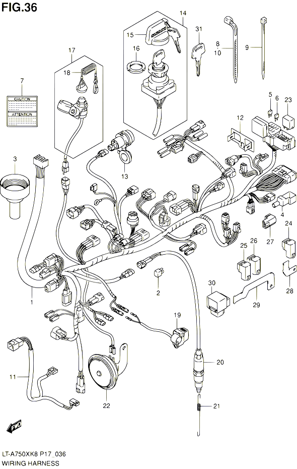 FAISCEAU ELECTRIQUE P17 POUR SUZUKI KINGQUAD 750 2010 POUR SUZUKI KINGQUADLT A750X L0 