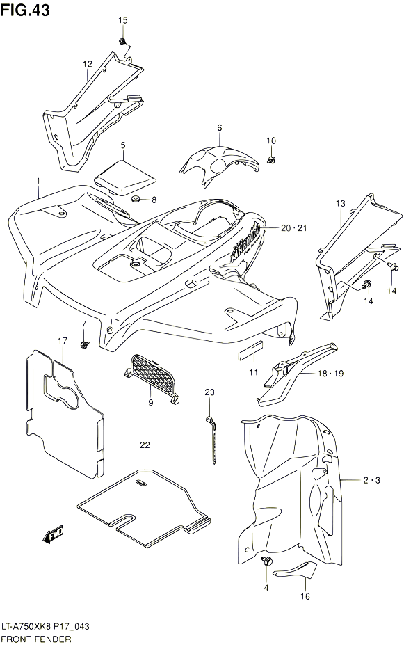 GARDE BOUE AVANT LT A750XK8 P17P24 POUR SUZUKI KINGQUAD 750 2010 POUR SUZUKI KINGQUADLT A750X L0 