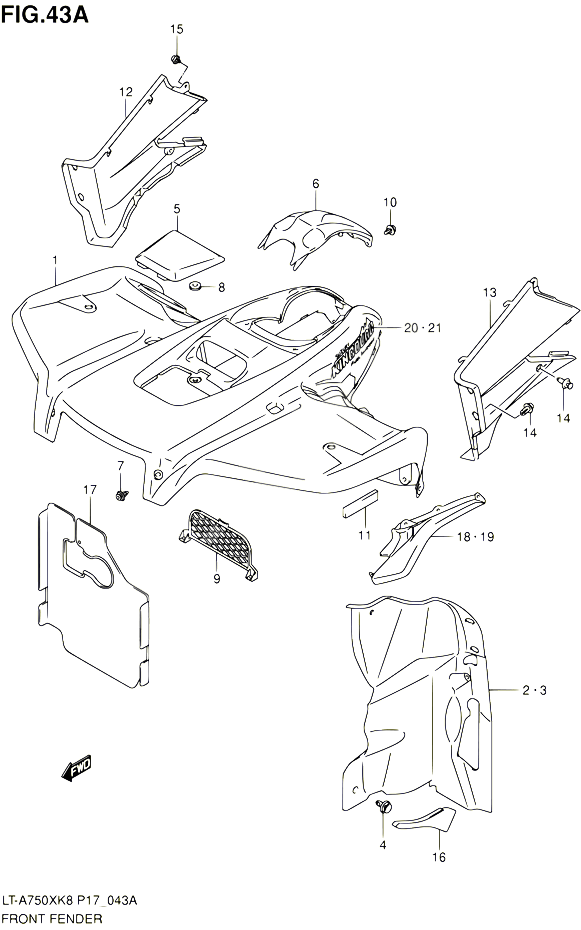 GARDE BOUE AVANT LT A750XZK8  XZK9 P17 POUR SUZUKI KINGQUAD 750 2010 POUR SUZUKI KINGQUADLT A750X L0 