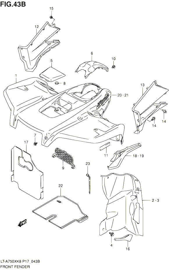 GARDE BOUE AVANT LT A750XZK8 P24 POUR SUZUKI KINGQUAD 750 2010 POUR SUZUKI KINGQUADLT A750X L0 